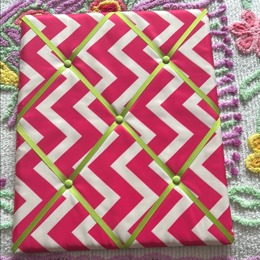 Chevron Patterned Pink and Green Cushion
